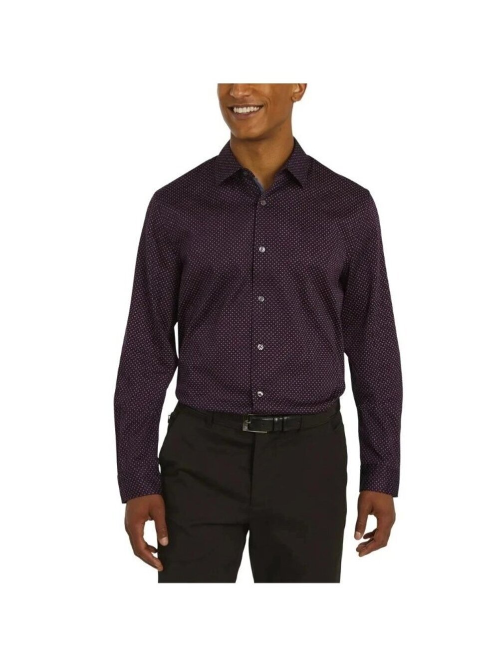 NWT DKNY Men's M Regular  Stretch Button-Up Dress Shirt Burgundy Diamond Pattern